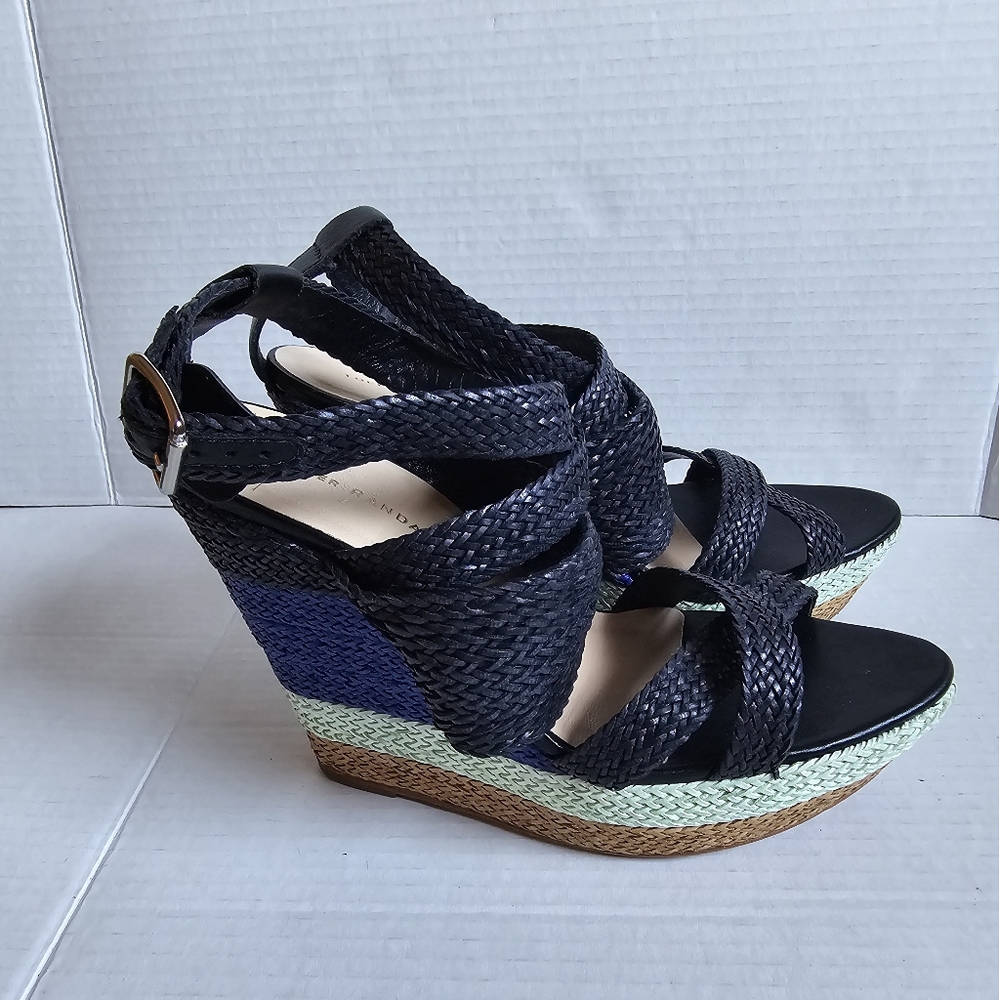 Loeffler Randall Striped Woven Platform Wedge Sandals 9